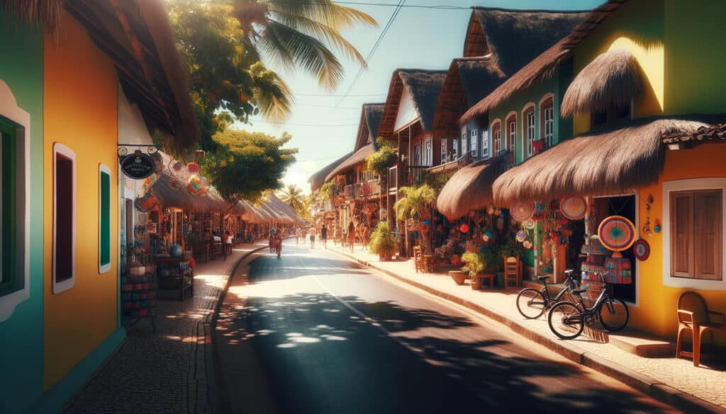 vibrant street scene in tulum with a clear, sunny atmosphere and a lively vibe