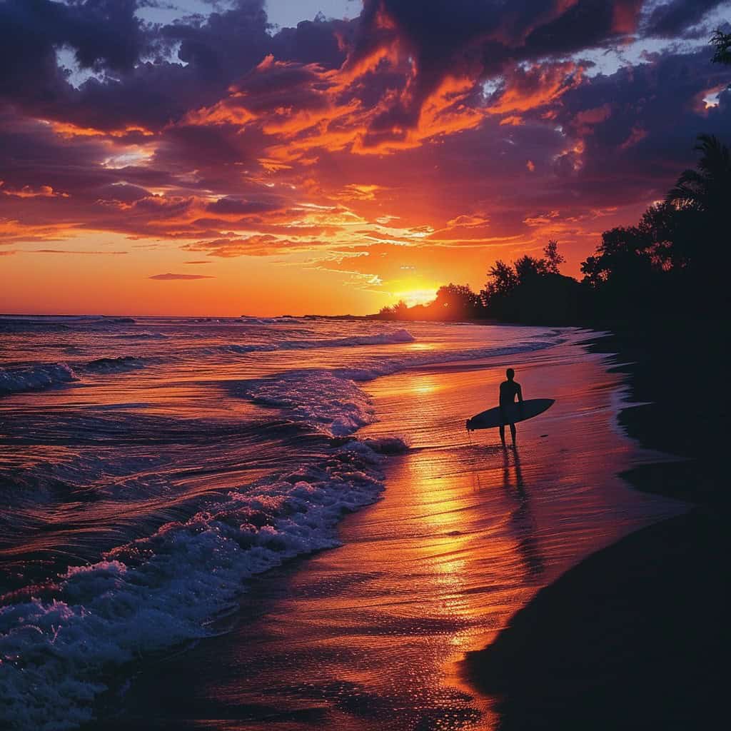 north shore oahu sunset surfing