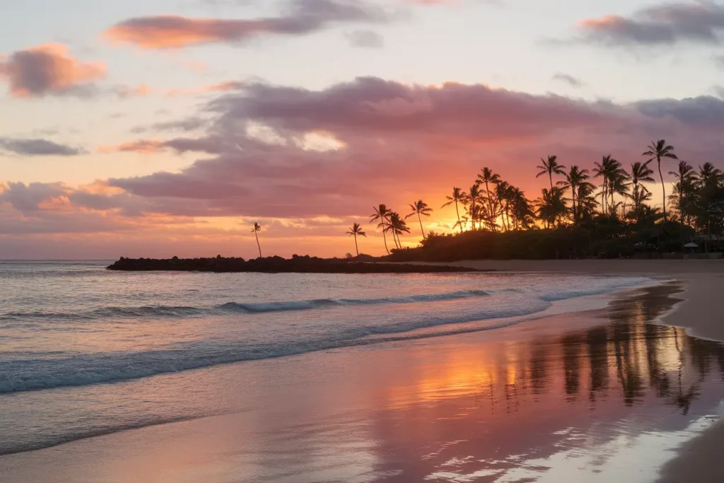Sunset on a quiet beach on the North Shore of Oahu