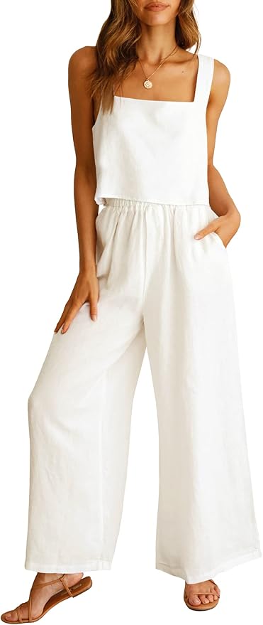 a woman in white jumpsuit