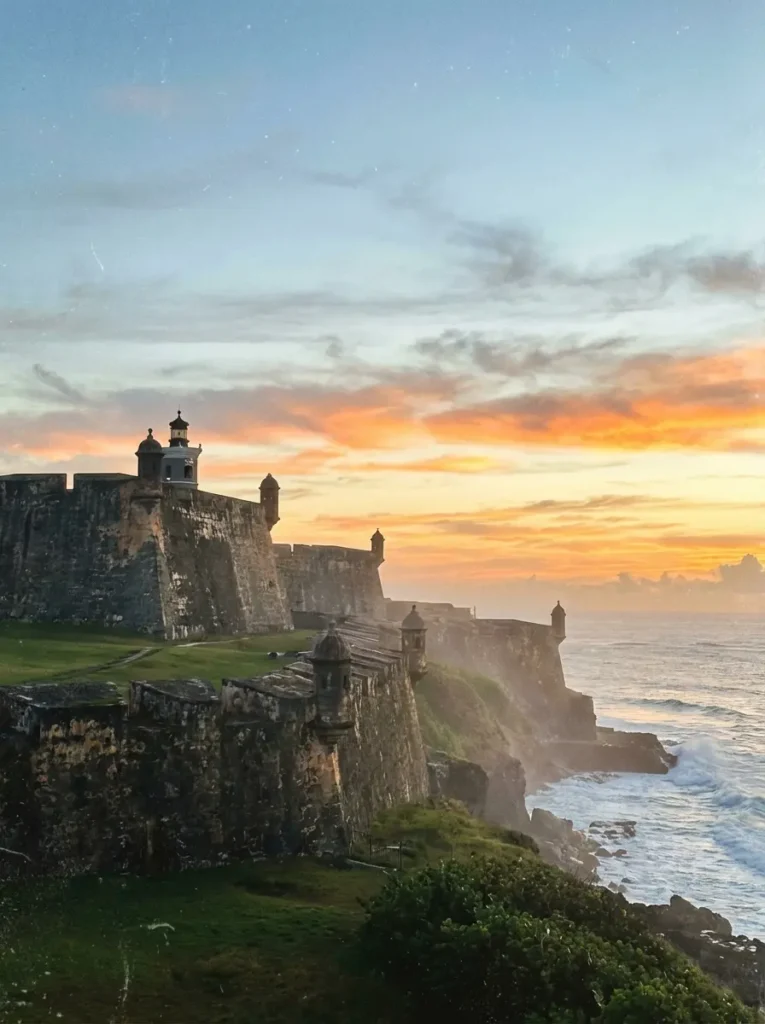 Castillo San Felipe del Morro fort in San Juan Puerto Rico at sunrise with ocean views