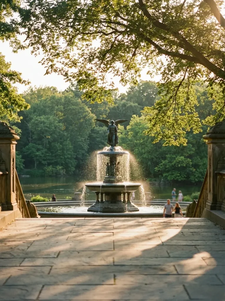 Bethesda Fountain and Angel of the Waters statue in Central Park on sunny afternoon, things to do in Central Park New York City