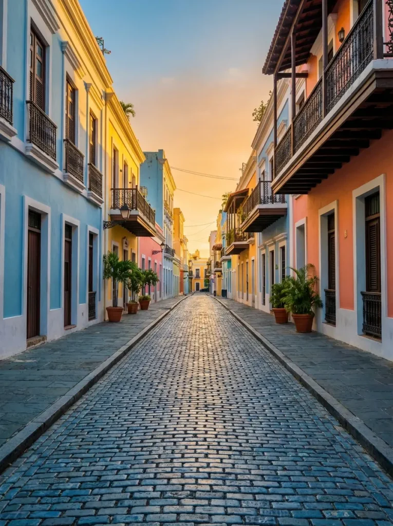 Professionally color graded travel photo of Old San Juan Puerto Rico with warm vibrant tones